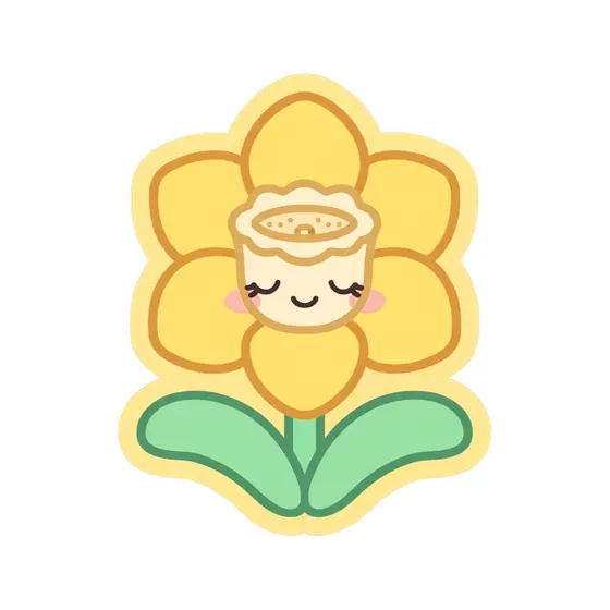 Sleepy Kawaii Daffodil Sticker Front View