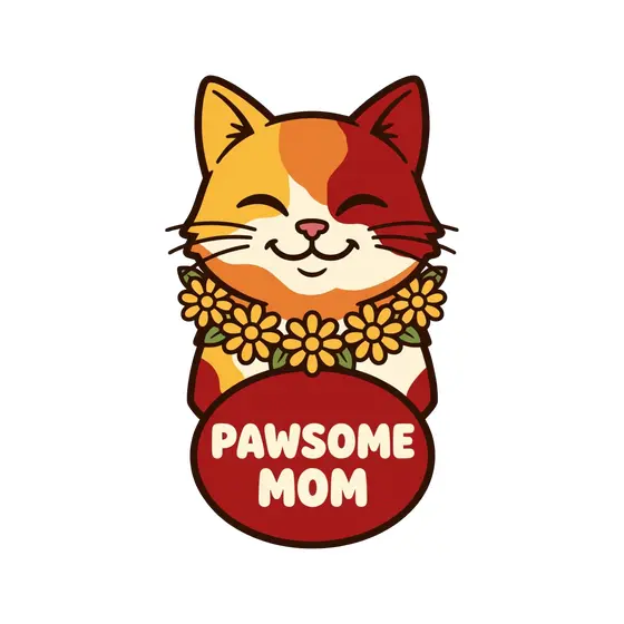 Calico Cat With Daisy Necklace Red Badge