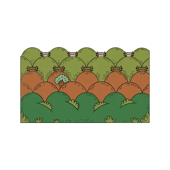 Olive Hills With Fence Posts