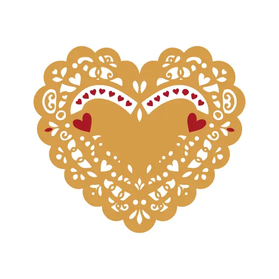 Gold Paper Doily Heart With Red Hearts