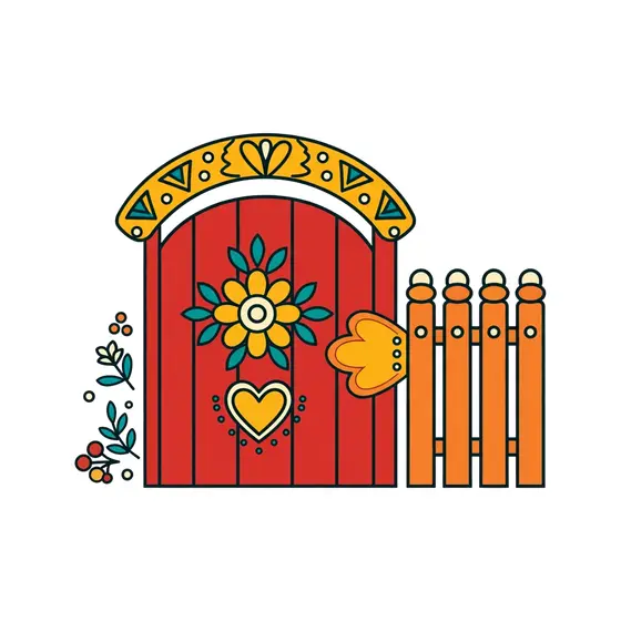 Red Gate With Arched Folk Trim