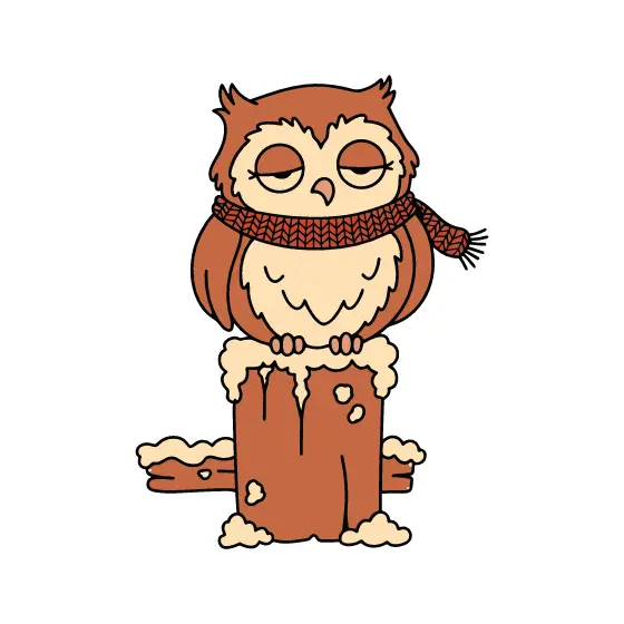 Owl on Stump in Red Scarf