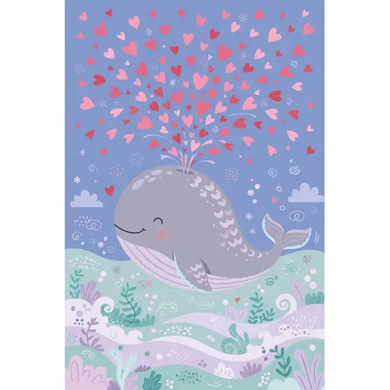 Smiling Whale Spouting Pink Hearts