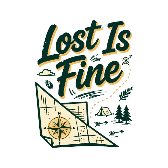 Lost Is Fine Green Wordmark With Folded Map