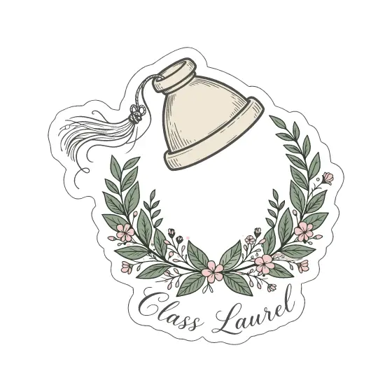 Tilted Cap Above Open Laurel Wreath