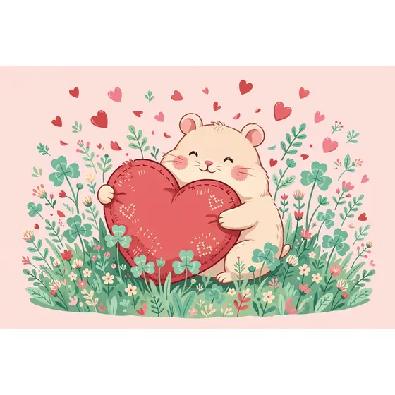 Cream Hamster Hugging Heart Pillow