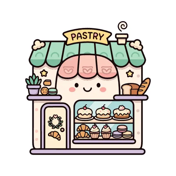 Kawaii Pastry Shop Storefront With Smiling Face