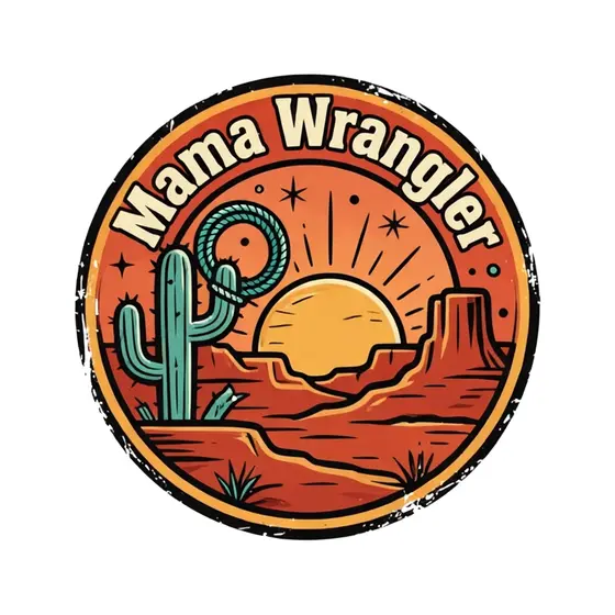 Mama Wrangler Badge With Lasso Cactus
