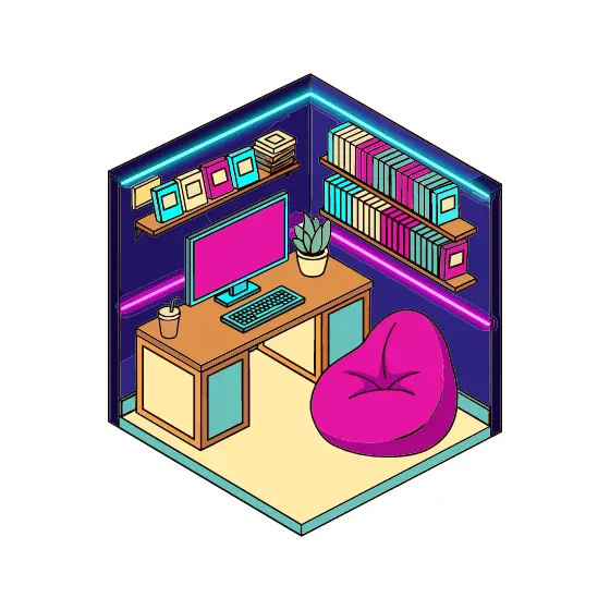 Isometric Neon Gaming Room With Desk