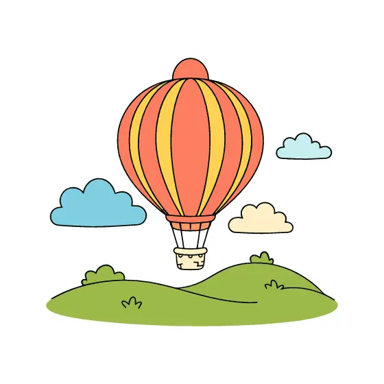 Striped Hot Air Balloon Over Hills