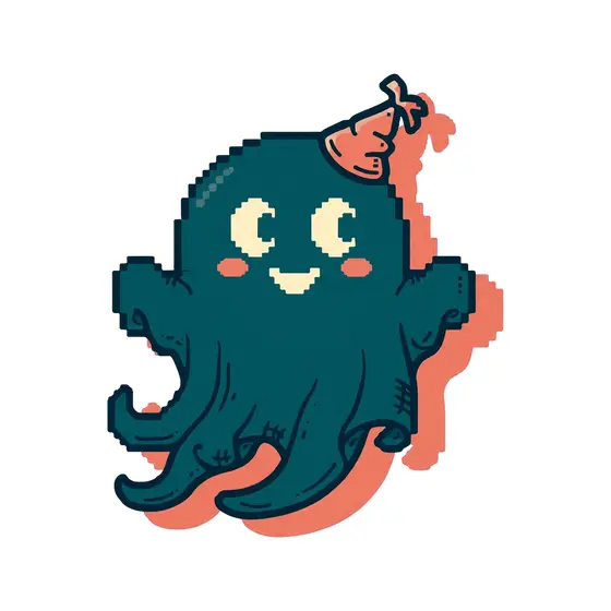 Teal Pixel Ghost With Party Hat
