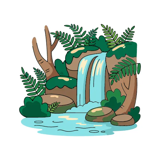 Layered Waterfall Among Ferns