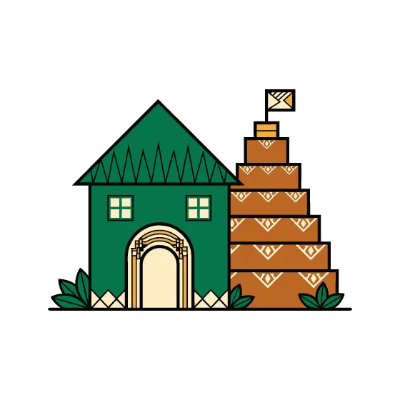Green Barn With Arched Door and Brown Silo