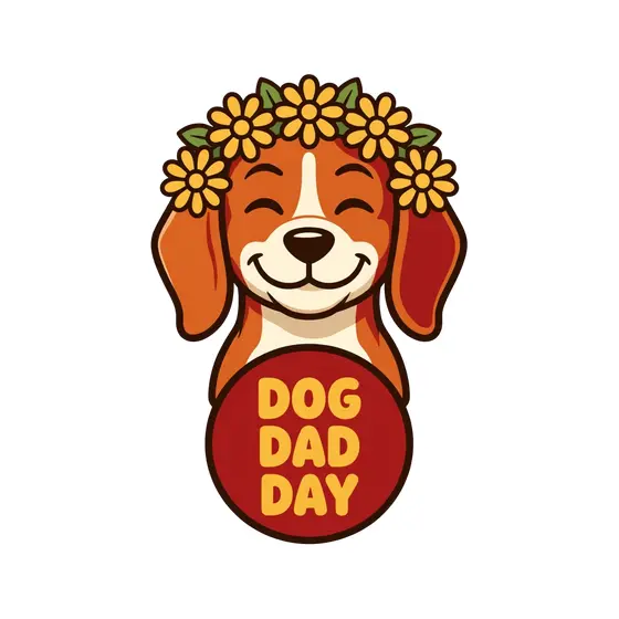 Happy Beagle With Daisy Crown Red Badge