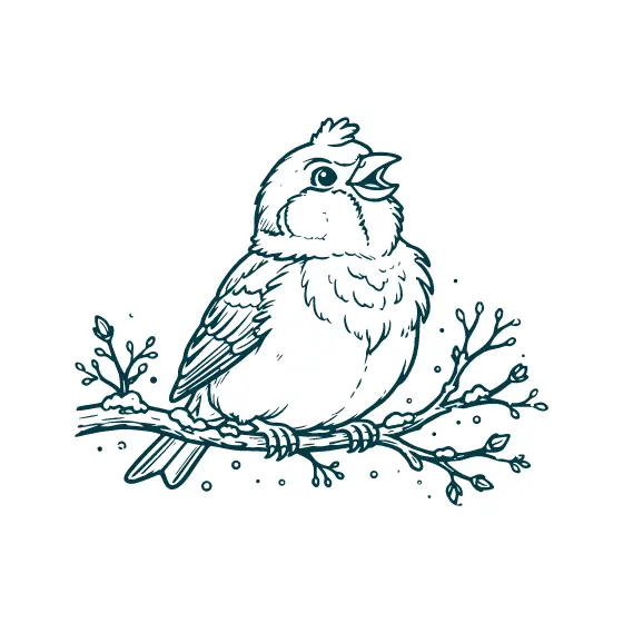 Open-Beaked Sparrow on Snowy Branch