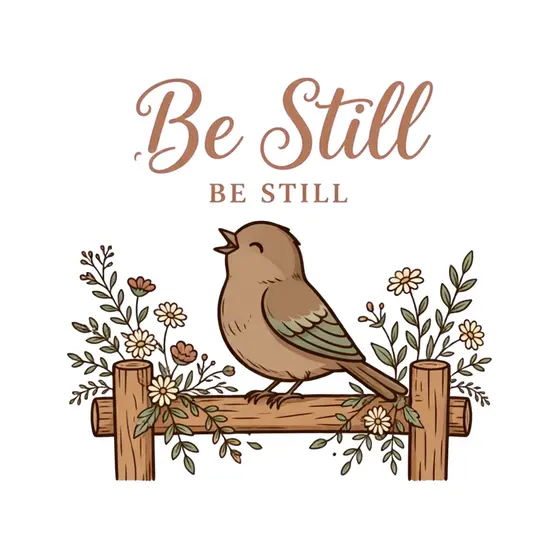 Singing Bird On Wooden Fence With Be Still