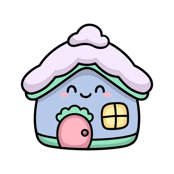 Pastel Kawaii Snowy Cabin With Smile
