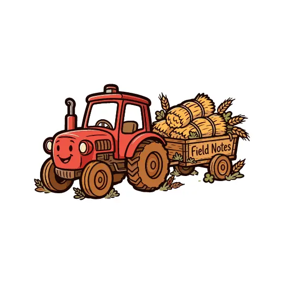 Red Tractor Pulling Wheat Cart