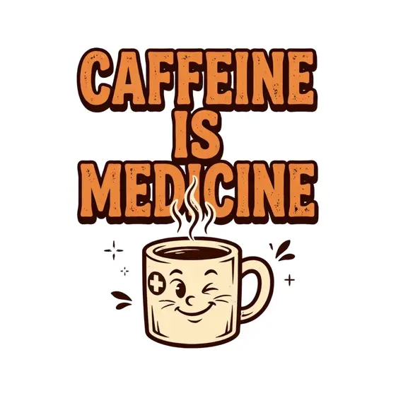 Winking Mug Under Orange Caffeine Lettering