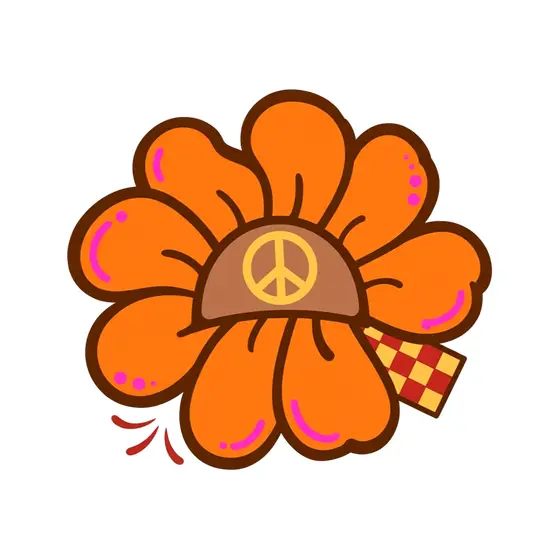 Orange Peace Flower With Checkerboard