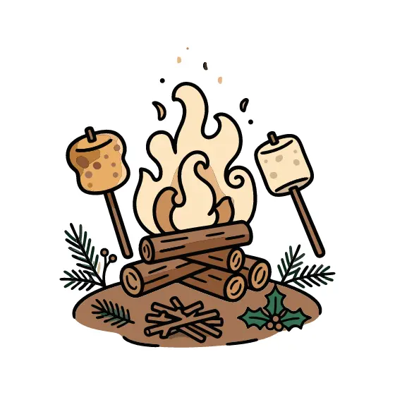 Campfire With Logs And Marshmallows