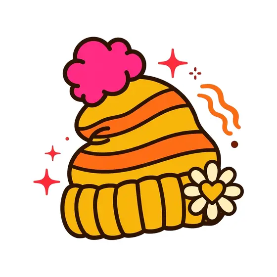 Mustard Knit Hat With Pink Pom