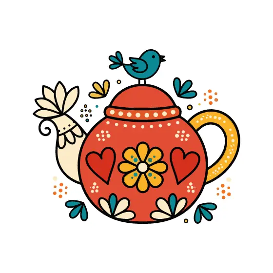 Red Folk Teapot with Teal Bird