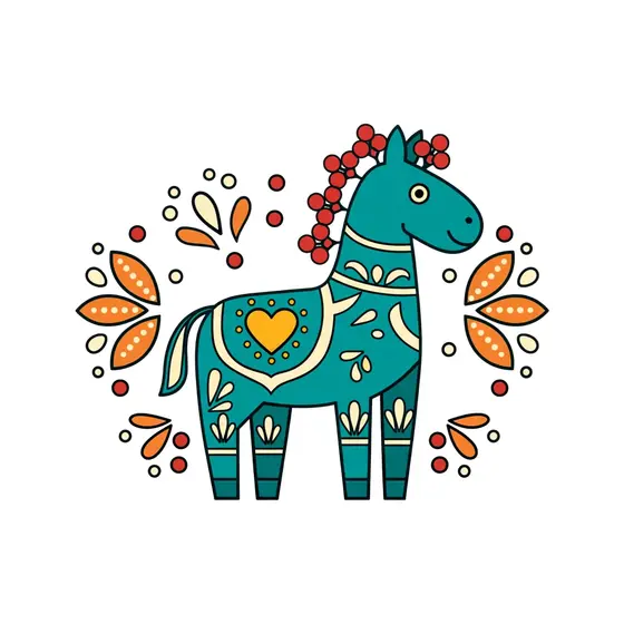 Teal Folk Horse With Red Berry Mane