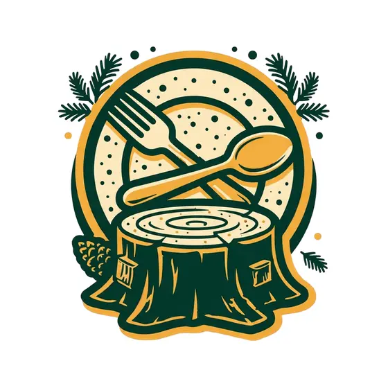 Crossed Utensils Over Stump Emblem