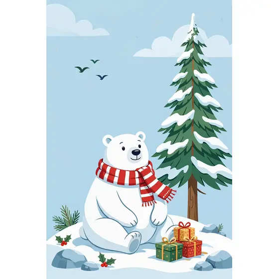 Cheerful Polar Bear With Striped Scarf