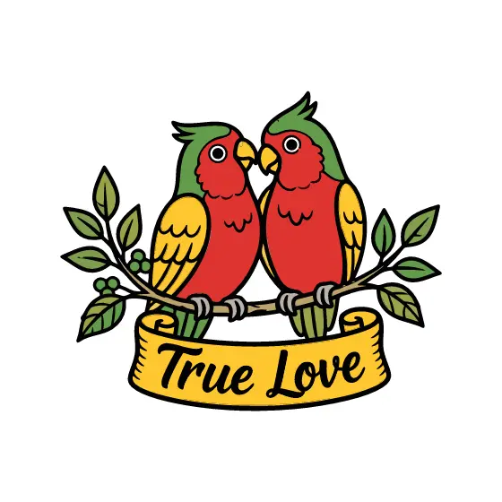 Red And Green Lovebirds With Scroll