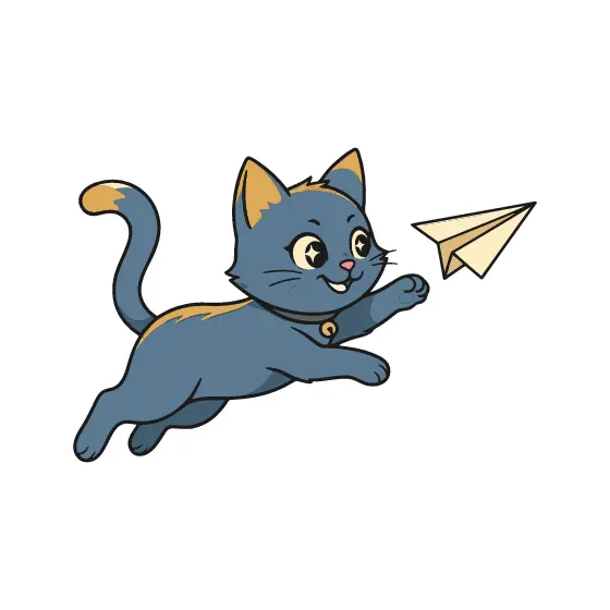 Playful Blue Cat Chasing Paper Airplane