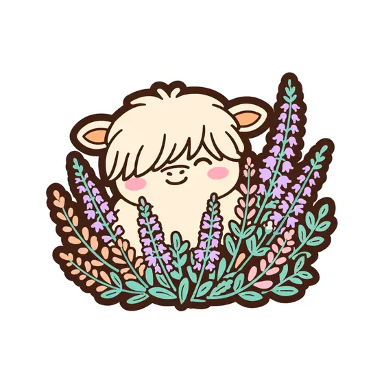 Highland Cow Eyes Closed in Heather