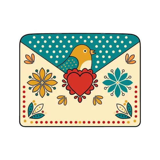Red Heart Envelope with Teal Bird