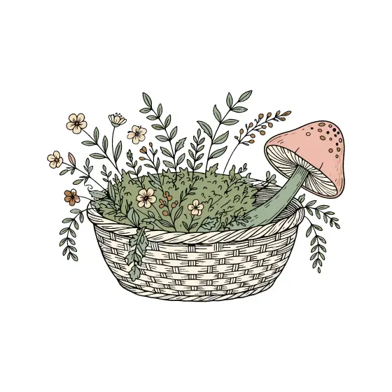Woven Basket of Herbs and Mushroom