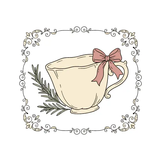 Cream Teacup With Rosemary And Rose Bow