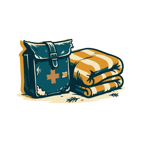Battered First Aid Kit With Striped Blanket
