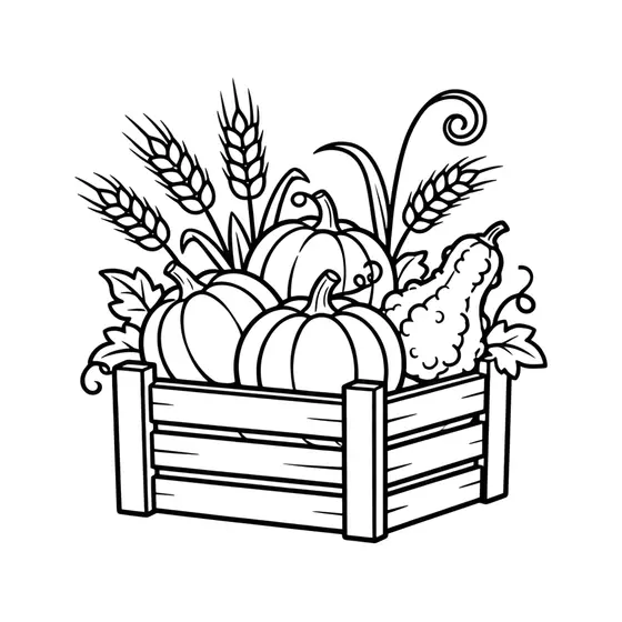 Wooden Crate of Pumpkins and Wheat