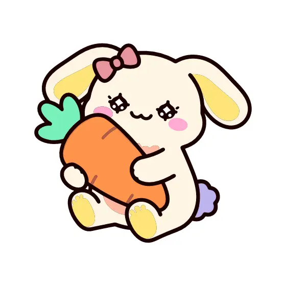 Kawaii Bunny Hugging Orange Carrot
