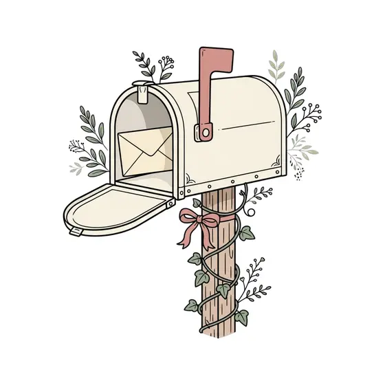 Cream Mailbox With Ivy and Letter