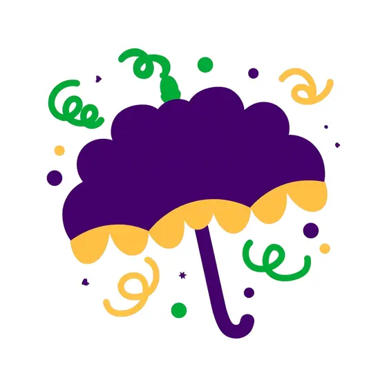 Curved Handle Purple Umbrella With Streamers