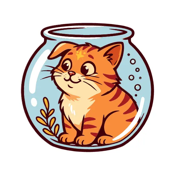 Sitting Tabby With Star In Fishbowl