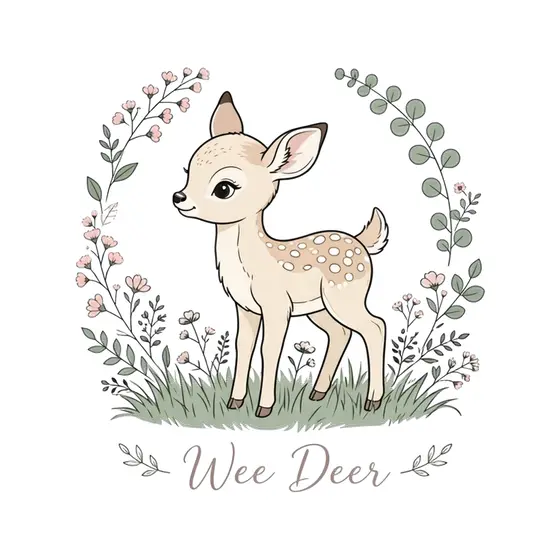 Fawn With Eucalyptus Sprigs And Blossoms