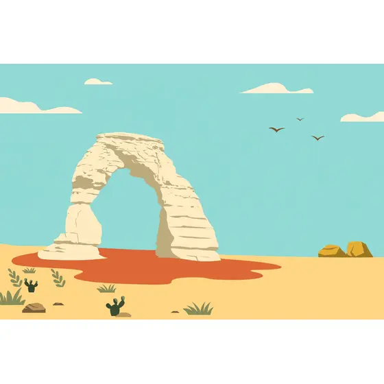 Cream Sandstone Arch Over Desert Plain