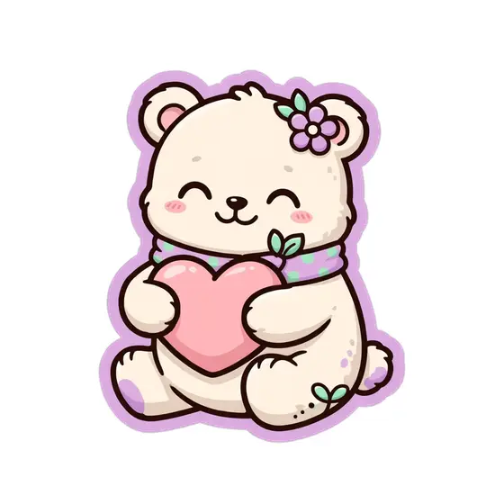 Teddy Bear Hugging Heart With Flowers