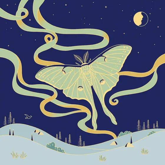 Luna Moth Among Aurora Ribbons