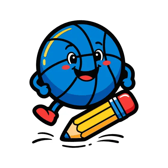 Blue Basketball Mascot With Bouncing Pencil