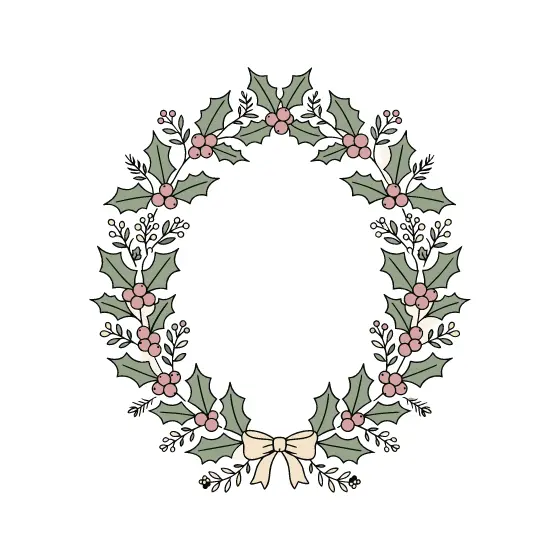 Pastel Holly Wreath With Cream Bow