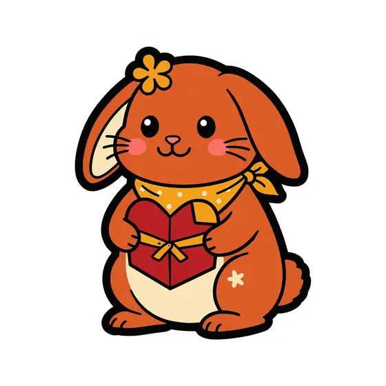 Bunny With Gold Bow And Heart Gift