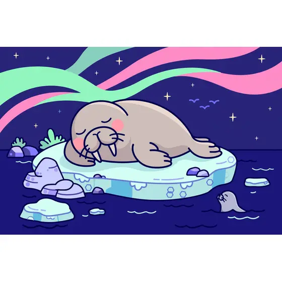 Sleepy Walrus On Ice Floe